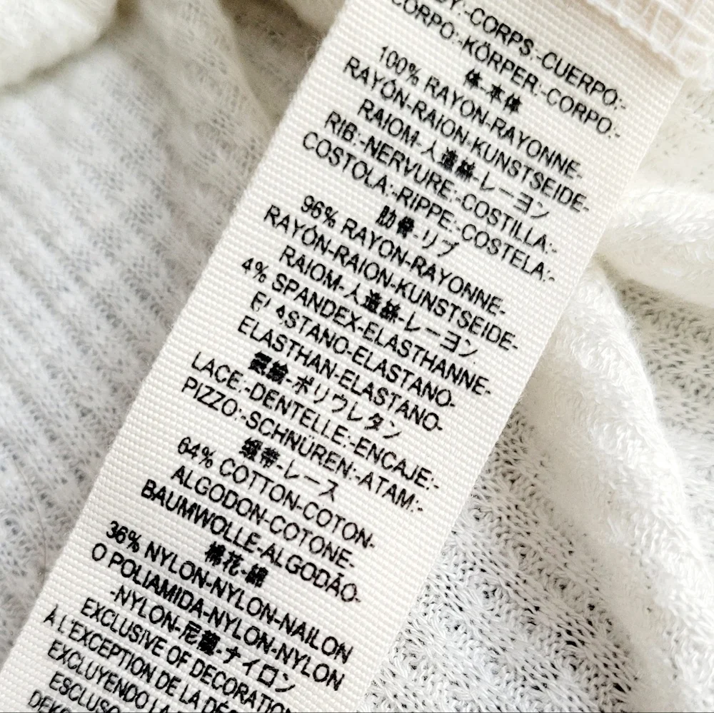 Free People Spring Valley Lace Waffle Top 100%Rayon Ivory/Off Whit Oversized M/L